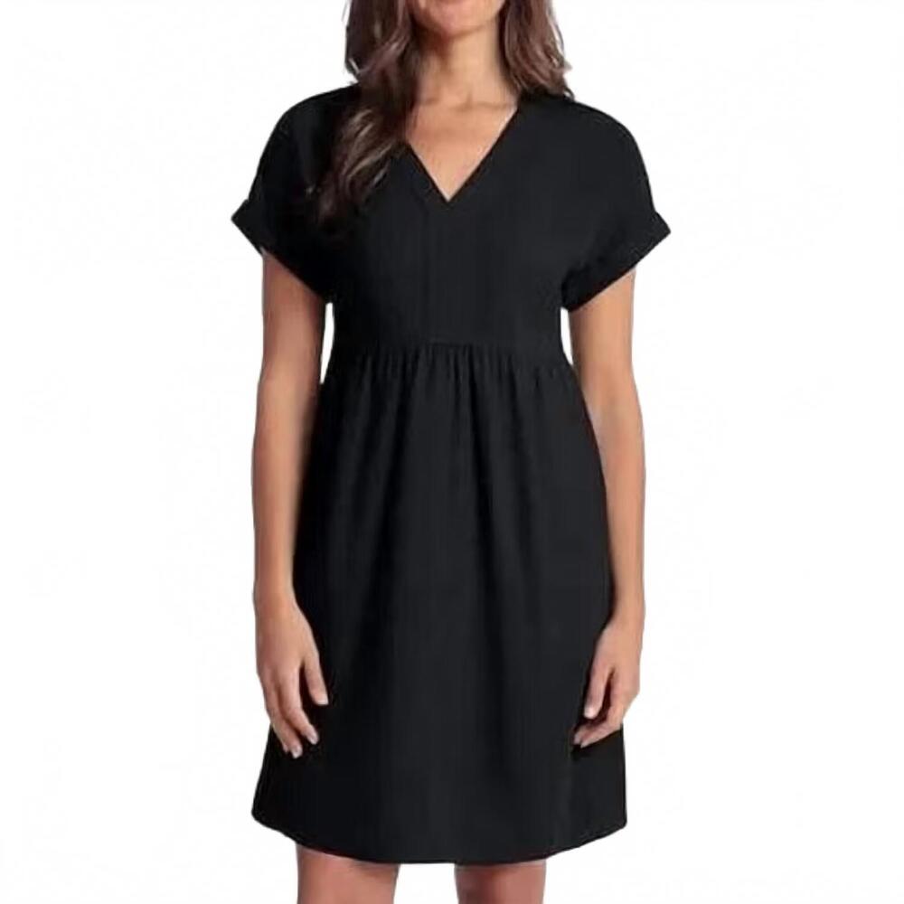 NEW BRIGGS NEW YORK women's v-neck linen blend dress in black